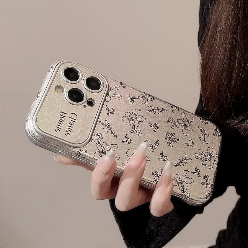 Sketch flower for iphone16 iPhone 15 mobile phone case 13promax silver leather 17 premium sense 12 Korean
