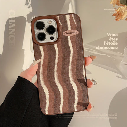 Brown striped iPhone 15 case 17promax retro premium 11 for iPhone13 leather anti-drop hard