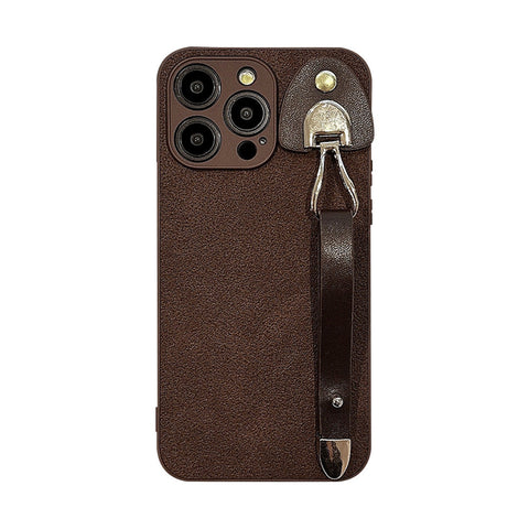 Applicable to iPhone15 iPhone case 14Pro max retro leather wristband 11 premium ins moon pit pattern 13