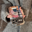 Retro plaid splicing cat 14 for 15promax mobile phone case Apple iphone16 three-dimensional 17 leather 13