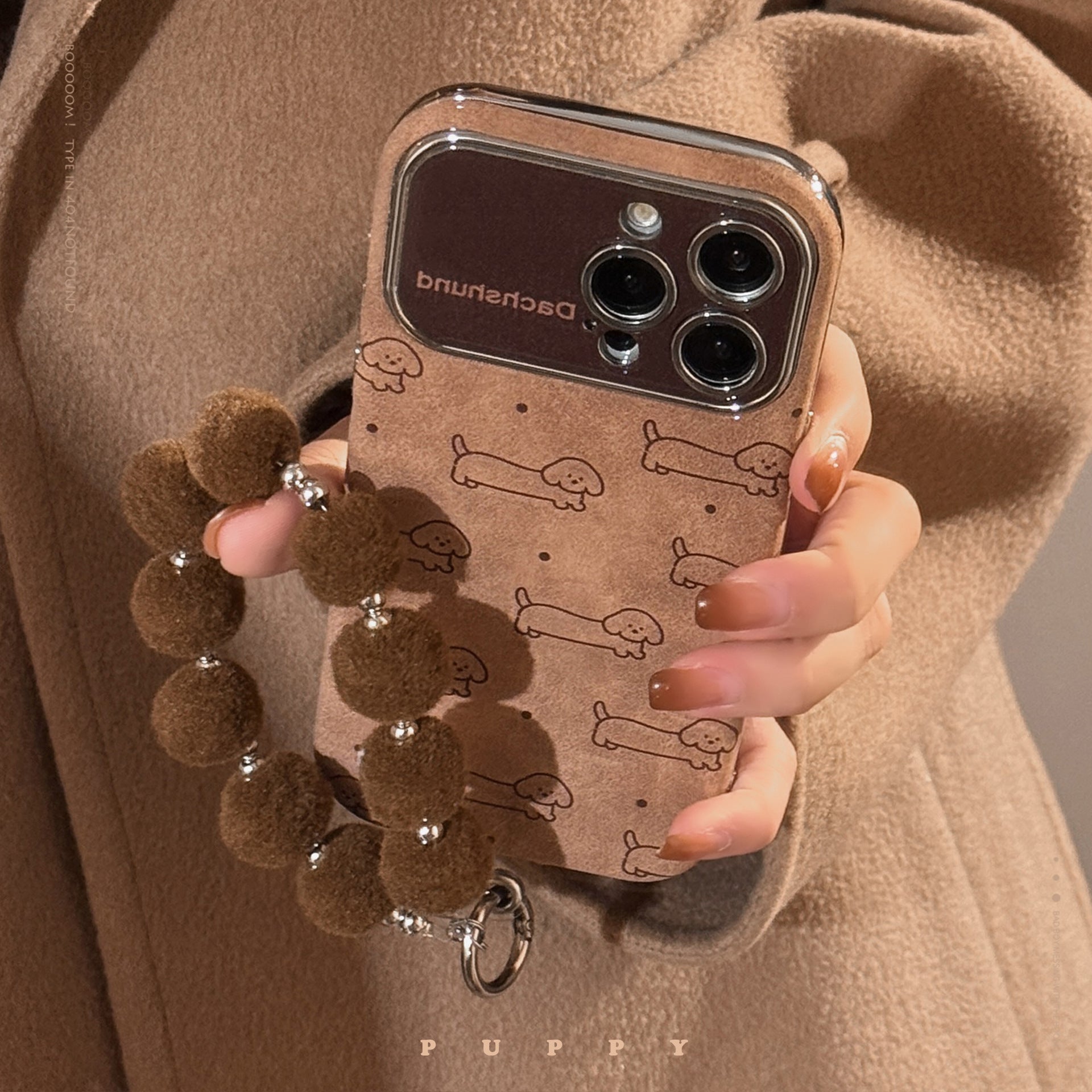 Fun lines puppy flannel for apple 15 mobile phone case iphone16promax lanyard 14 all-inclusive 17 soft