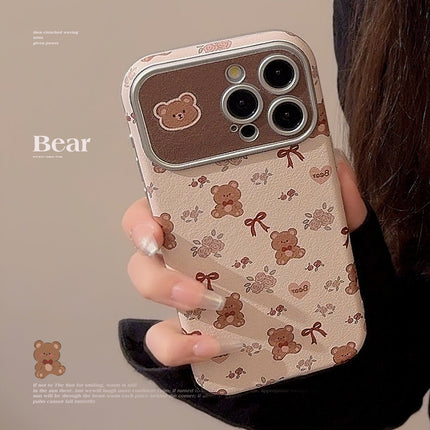 Cute bear flower for iphone16 apple 15 mobile phone case 13promax leather 17 literary and fresh 12
