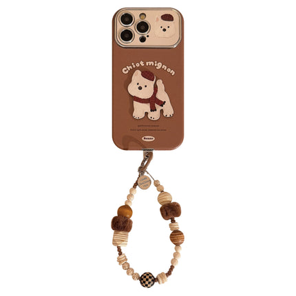 Brown three-dimensional West Highland suitable for Apple 15promax mobile phone case iphone16 leather cartoon 17 lanyard 14