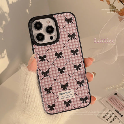 Korean bow plaid phone case 16 Apple 17promax sweet 11 for iPhone15 leather 13 winter