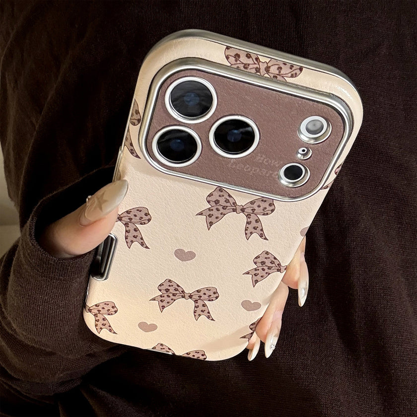 Leopard print bow iphone17 apple 16promax mobile phone case 15 for 13 sweet and cool retro 14 leather case