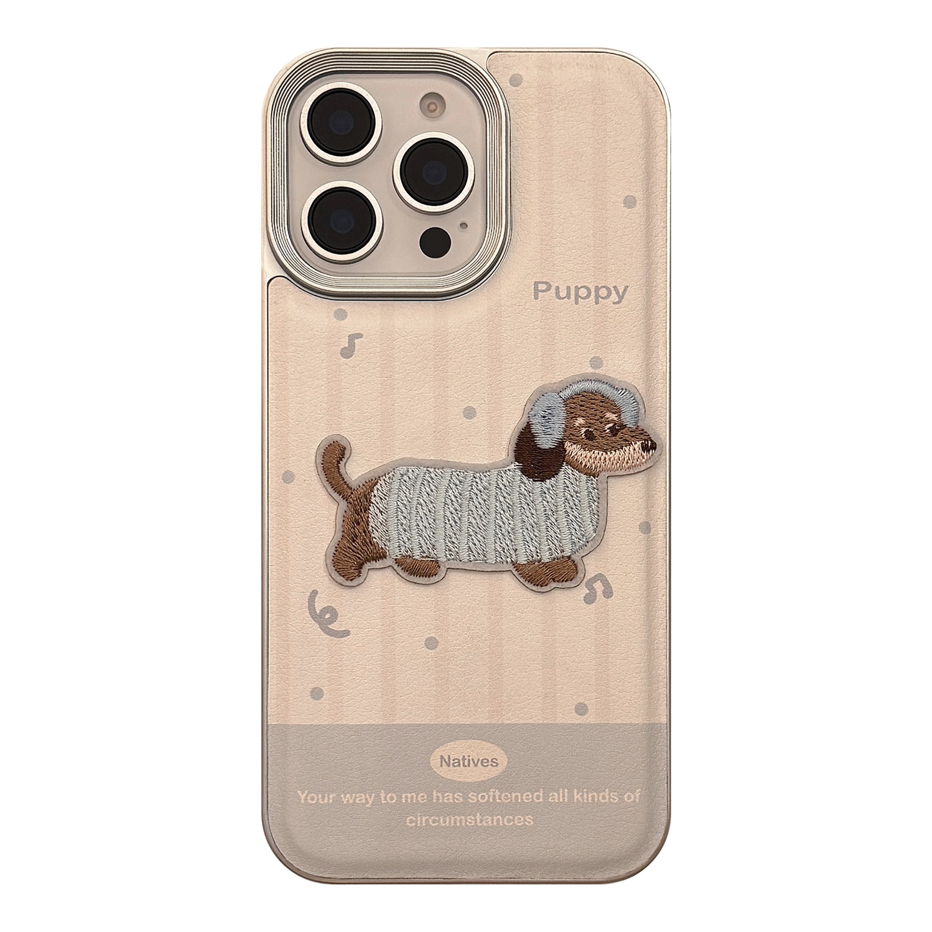 Milk blue cute embroidered puppy apple 16 mobile phone case 17promax cortical three-dimensional application iPhone15 soft 14