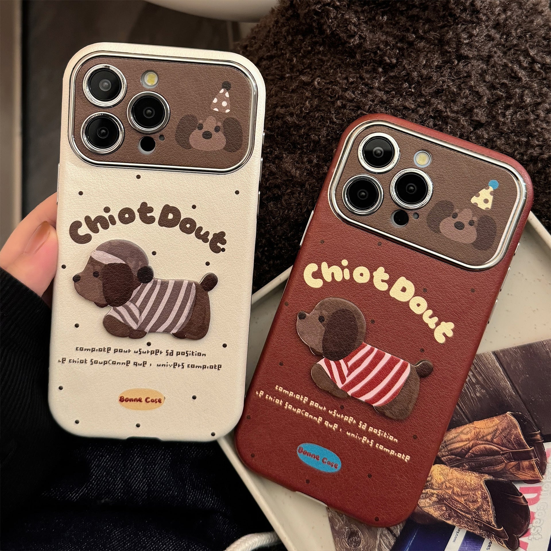 Autumn and winter couple puppy suitable for 16promax iPhone case iphone15 three-dimensional cartoon 14 leather case 17