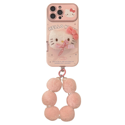 Cute pink bow cat for iphone16promax mobile phone case Apple 15 three-dimensional leather 14 bracelet 17