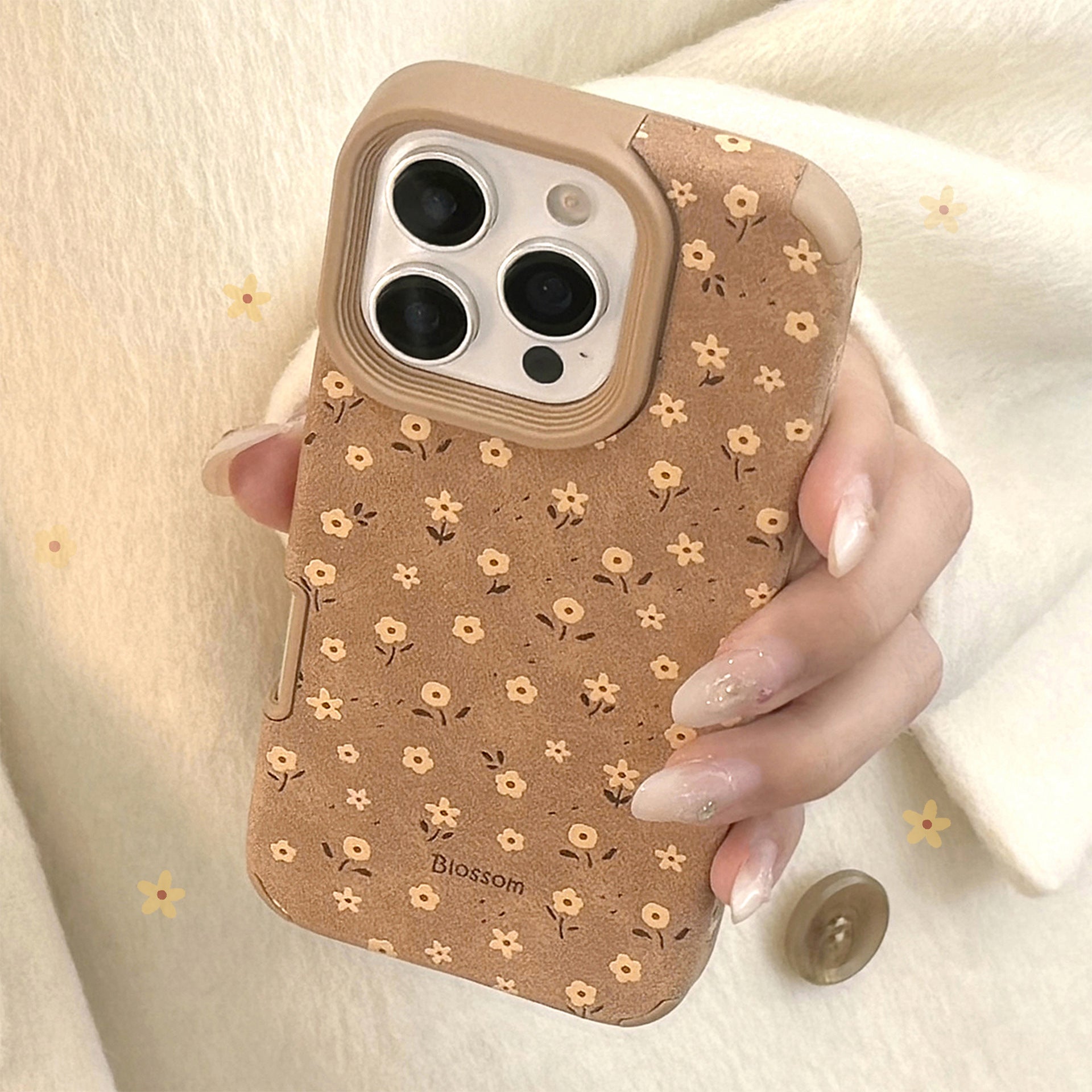 Autumn small flowers are suitable for iphone16 Apple 17promax mobile phone case 15 retro 14 suede 13 generation hair