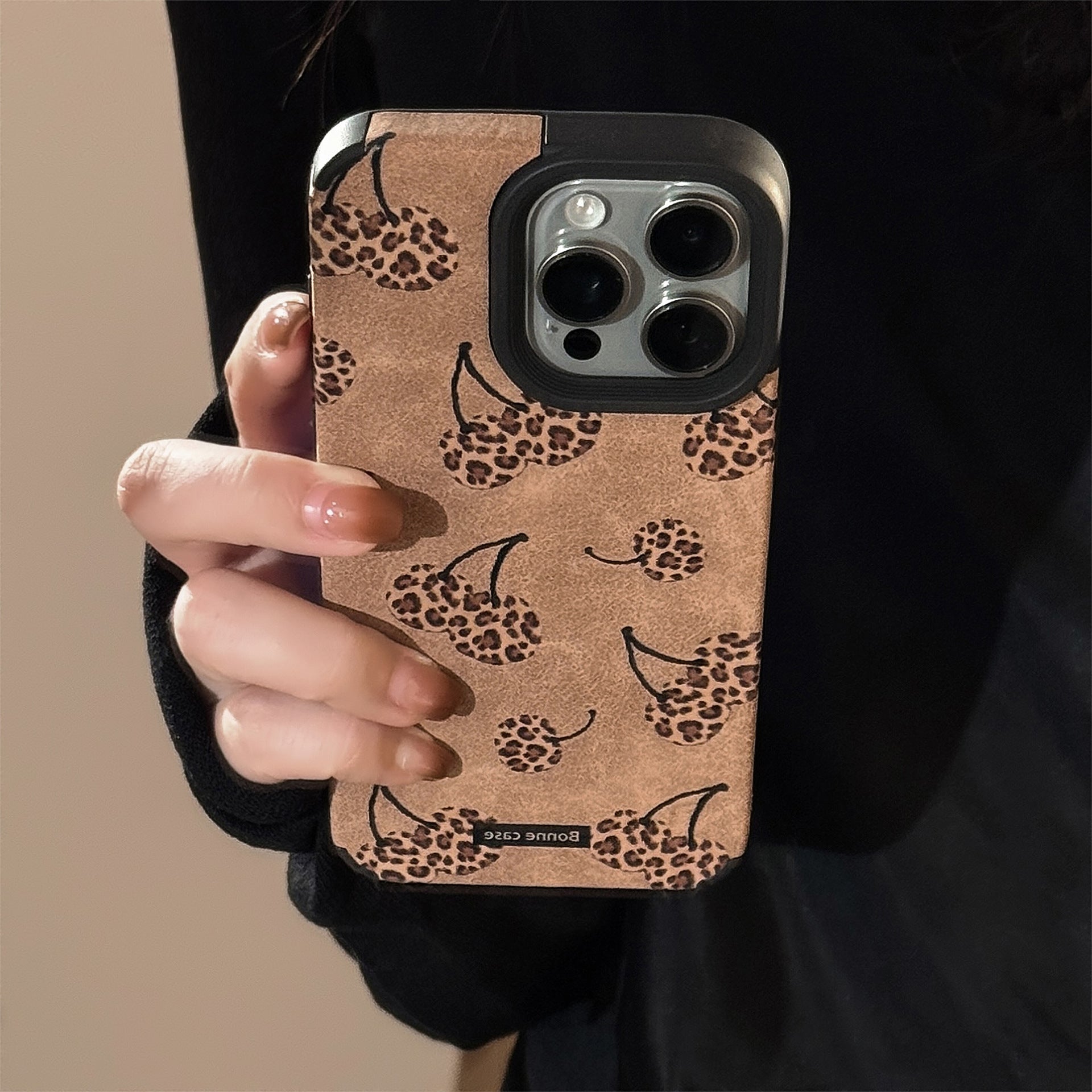 Sweet and cool leopard print cherry for iphone16 apple 17 mobile phone case 15promax suede 14 plush rope 13