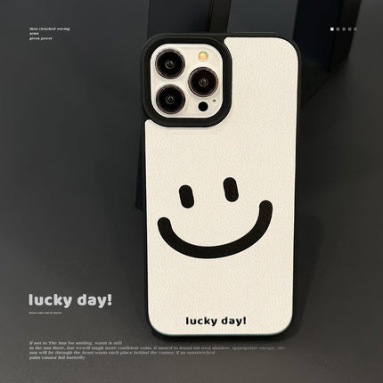 Minimal cure smiley face Apple phone case 17promax leather pattern 11 suitable for iPhone16 advanced sense 15 anti-drop