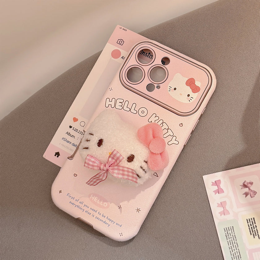 Cute pink bow cat for iphone16promax mobile phone case Apple 15 three-dimensional leather 14 bracelet 17