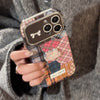 Retro plaid splicing cat 14 for 15promax mobile phone case Apple iphone16 three-dimensional 17 leather 13