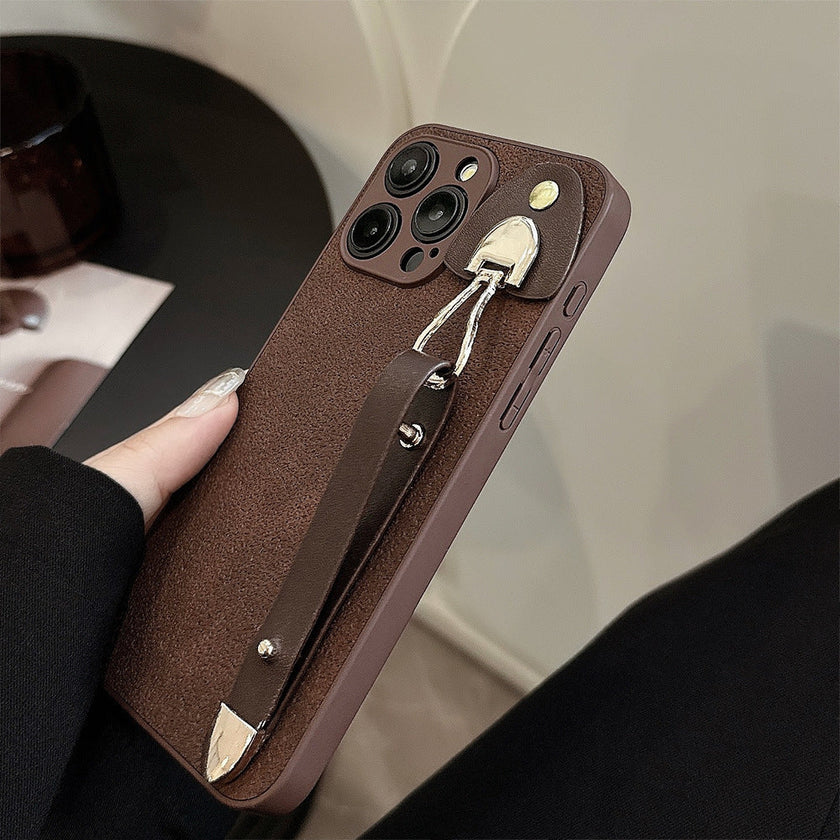 Applicable to iPhone15 iPhone case 14Pro max retro leather wristband 11 premium ins moon pit pattern 13