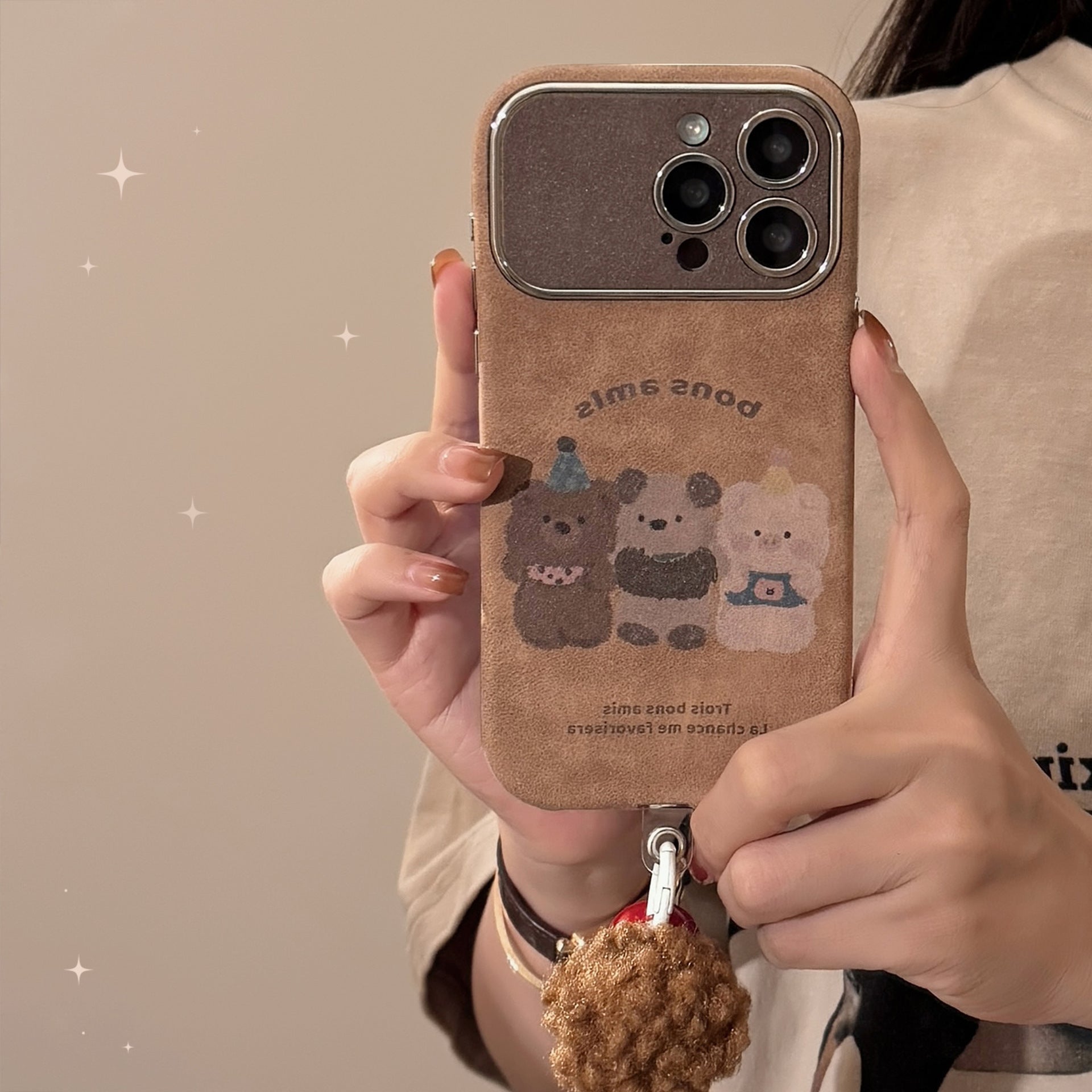 Autumn and winter cartoon small animals for iphone16 mobile phone case apple 15promax suede 14 hairball rope 17