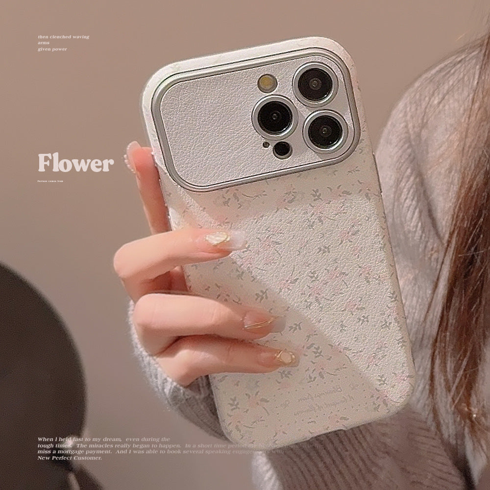 Sweet small floral application Apple 16 mobile phone case 15promax silver 17 leather iphone14 small fresh 12