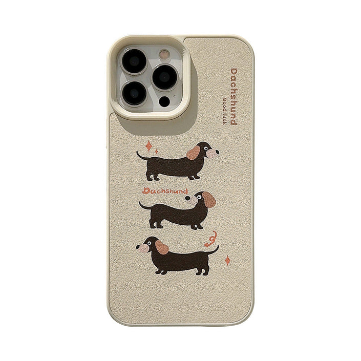Milk yellow dachshund dog leather Apple 16 mobile phone case is suitable for iPhone17promax niche 11 generation 13 anti-drop