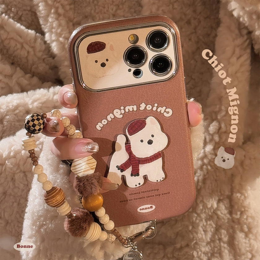 Brown three-dimensional West Highland suitable for Apple 15promax mobile phone case iphone16 leather cartoon 17 lanyard 14