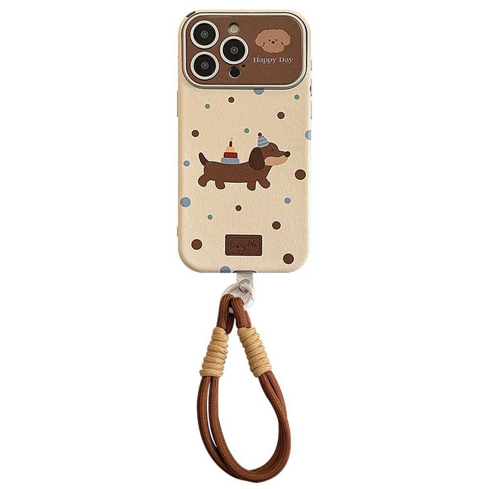 ins dachshund leather for iphone16pro max mobile phone case 15 apple 17 retro hand strap 14 soft cover