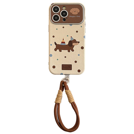 ins dachshund leather for iphone16pro max mobile phone case 15 apple 17 retro hand strap 14 soft cover