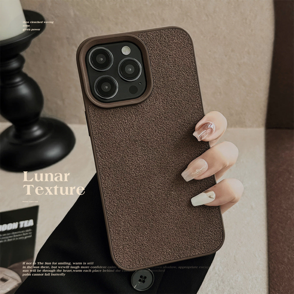 Dark brown moon pit pattern Apple 16 mobile phone case 14promax premium 11 for iPhone13 leather pattern 15 retro