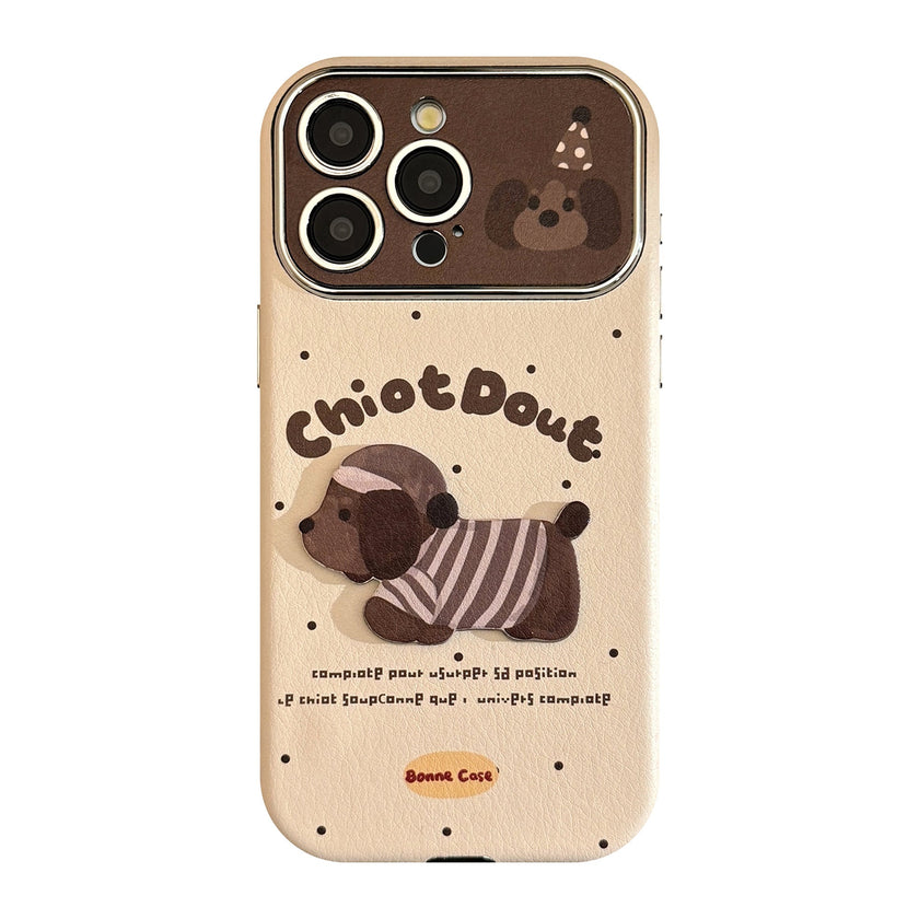 Autumn and winter couple puppy suitable for 16promax iPhone case iphone15 three-dimensional cartoon 14 leather case 17