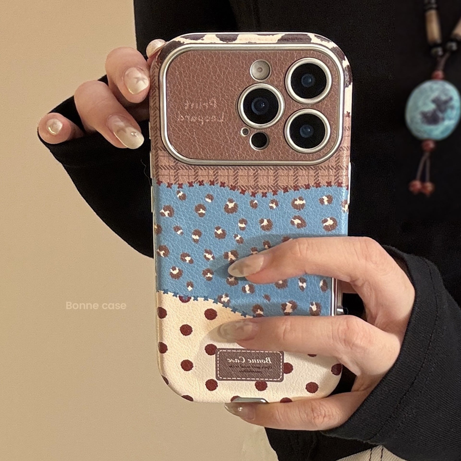 Retro leopard print splicing leather for iphone17 Apple 16promax mobile phone case 15 anti-drop 17 advanced 12