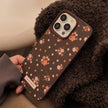 Warm brown gentle small floral iPhone16 mobile phone case Apple 17Pro leather 16 suitable for 13 autumn and winter max retro