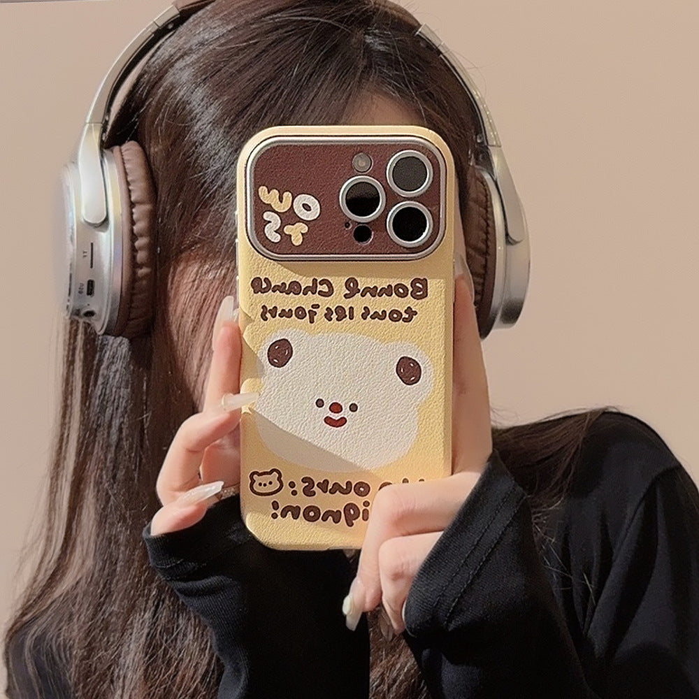 Leather cartoon animal suitable for 16 apple 15promax mobile phone case iphone14 couple 17 all-inclusive 13 Korean