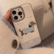 Milk blue cute embroidered puppy apple 16 mobile phone case 17promax cortical three-dimensional application iPhone15 soft 14