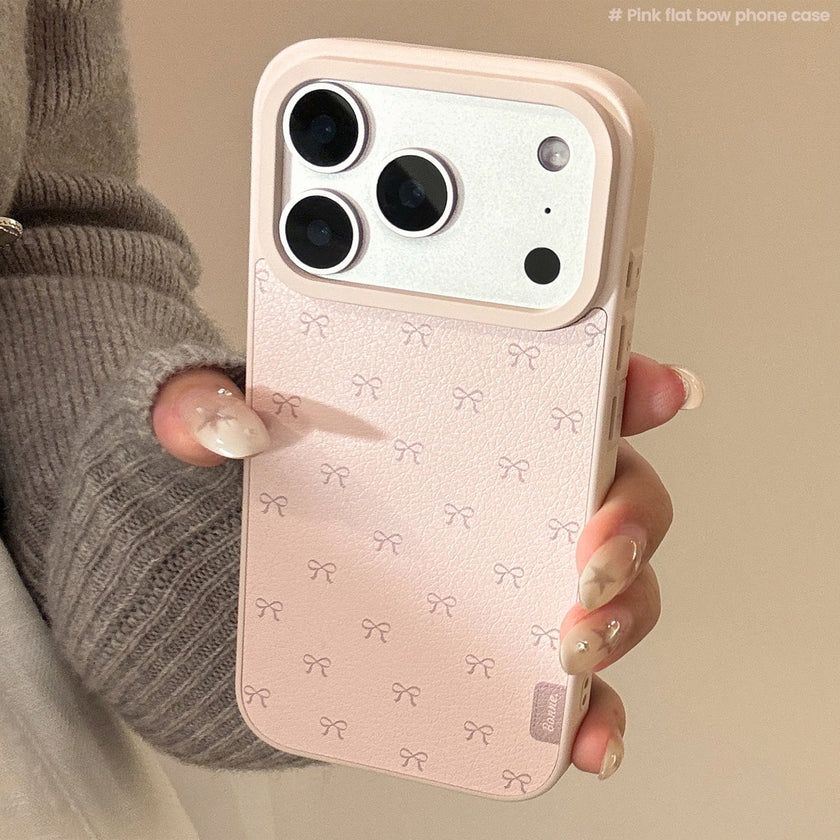 Pink bow leather phone case Apple 17promax for iPhone16 Korean 15 Huawei Samsung 14