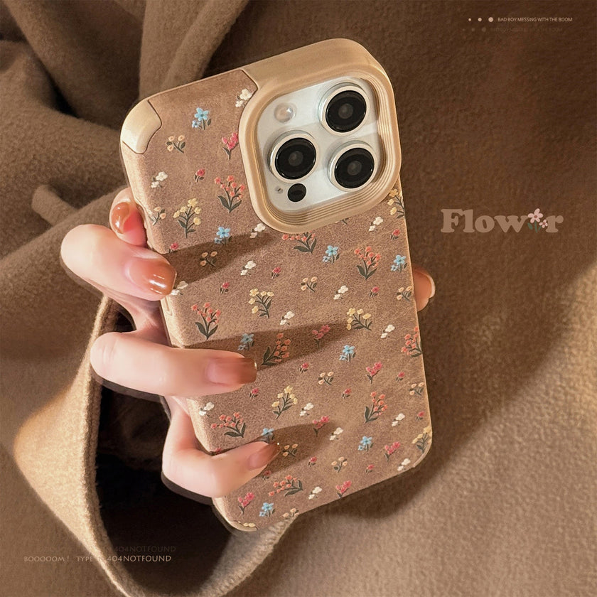 Leather gentle small floral application iphone16 apple 15 mobile phone case 17promax retro 13 autumn and winter literature and art