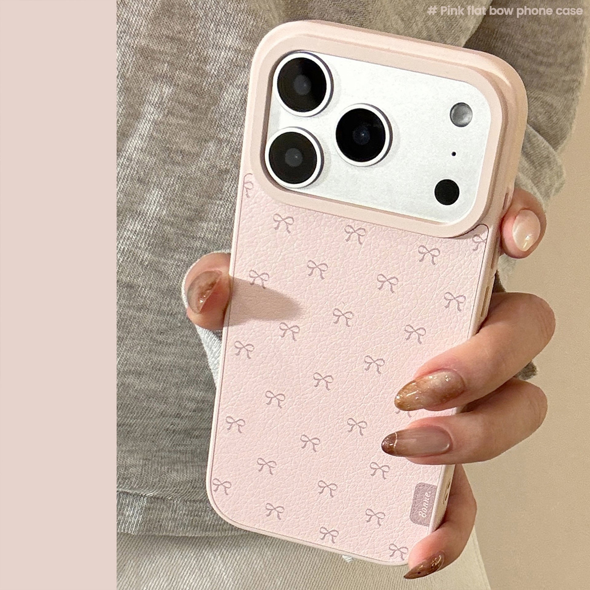 Pink bow leather phone case Apple 17promax for iPhone16 Korean 15 Huawei Samsung 14
