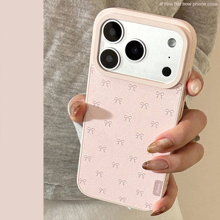 Pink bow leather phone case Apple 17promax for iPhone16 Korean 15 Huawei Samsung 14