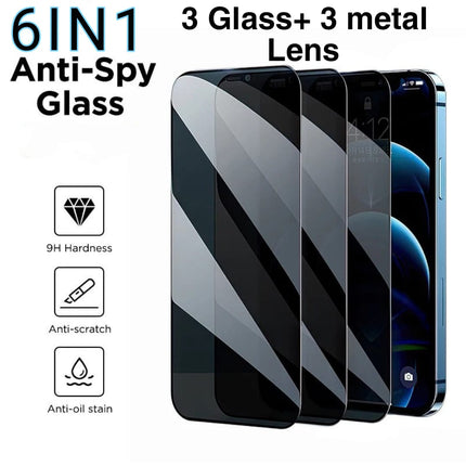 6in1 3Pcs Privacy Anti-blue Ray Screen Protector  +3 Metal Camera Lens For iPhone 17 16 15 14 13