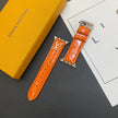 GLOSSY LEATHER APPLE WATCH STRAP LUXURY METAL LOGO